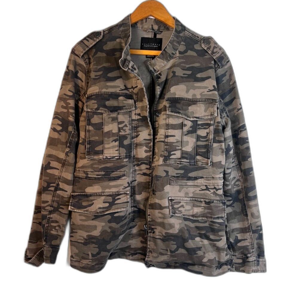Sanctuary Green Army Camo Print Mock Neck Cargo Utility Jacket Size Medium
